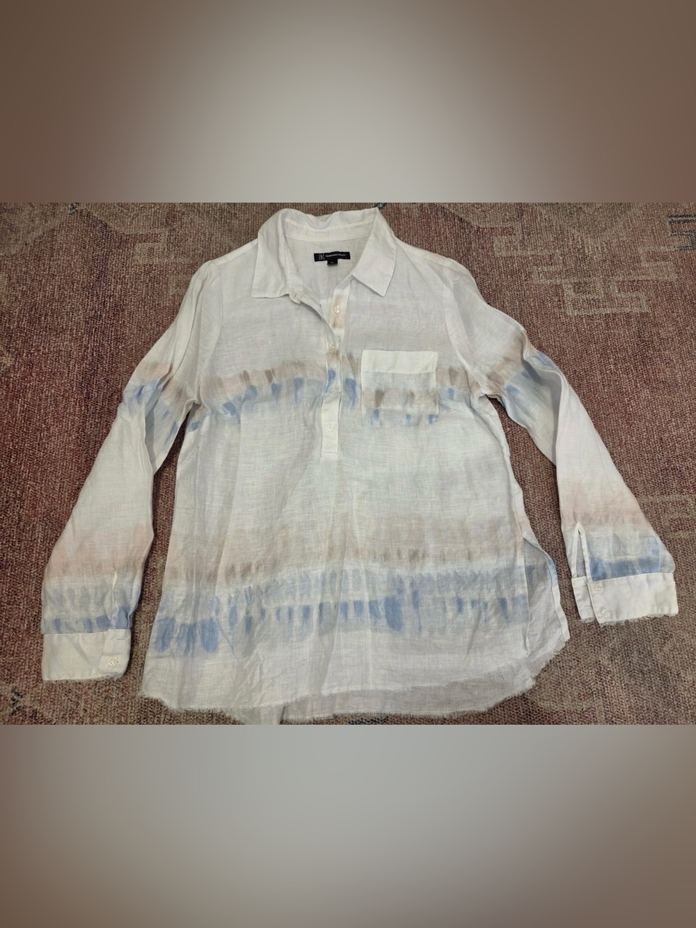 INC international concepts long sleeve tie dye linen button down top petite lg